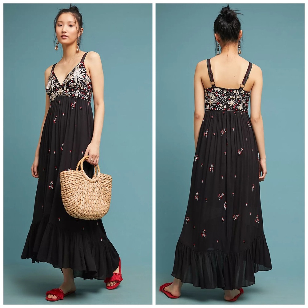 Anthropologie Fiona Embroidered Maxi Dress